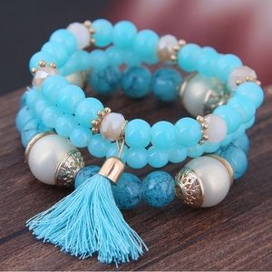 Crystal turquoise Bead Multi-layer Set of 3 Bracelet